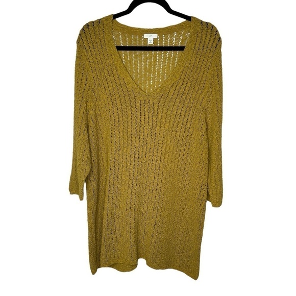 J.Jill Open Stitch V-Neck Tunic Sweater in Gilded Coin Size 2X - Picture 2 of 8